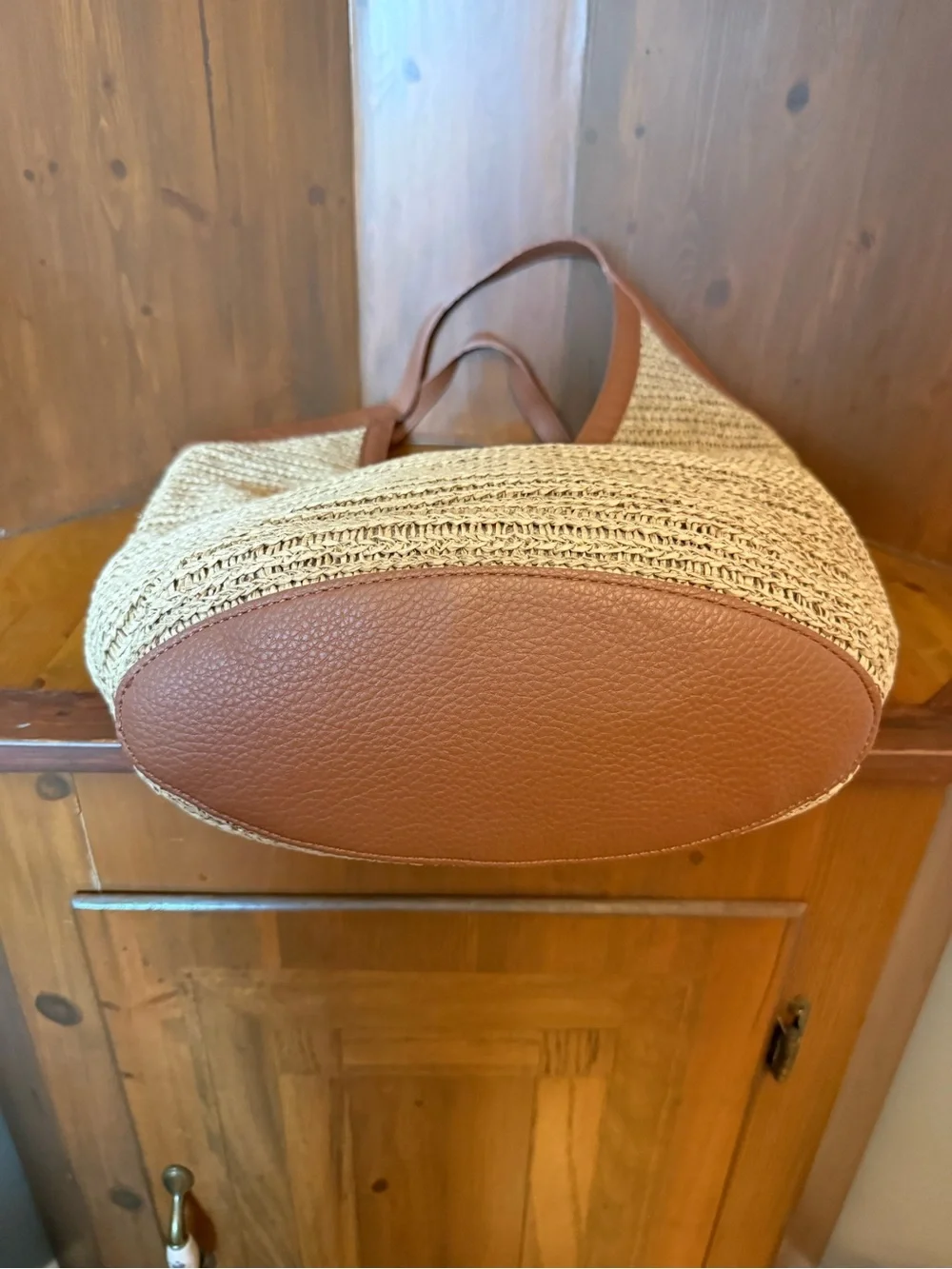 Banana Republic Factory Straw Hobo Tote Bag Woven Summer Beach Carryall tan